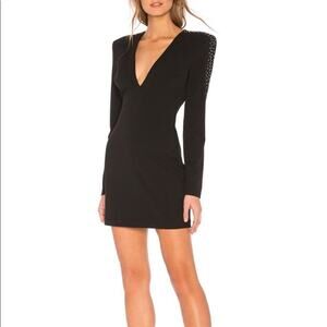 ASTR Black Long Sleeve Plunge Neck Short Studded Dress Women's Size M NWT